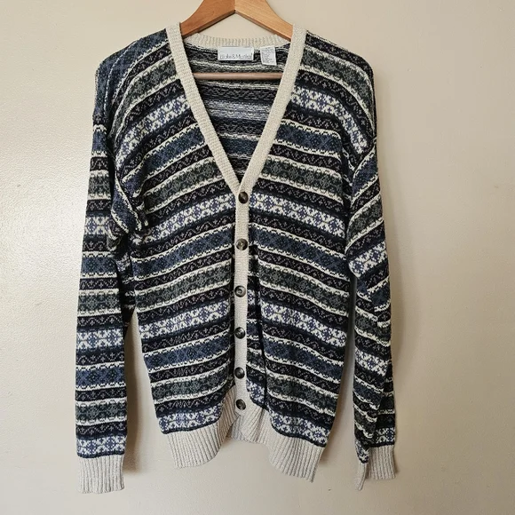 Vtg Blake&Manley Fair Isle Knit Button Front Cardigan Sweater L Eclectic Grandpa - Picture 2 of 9